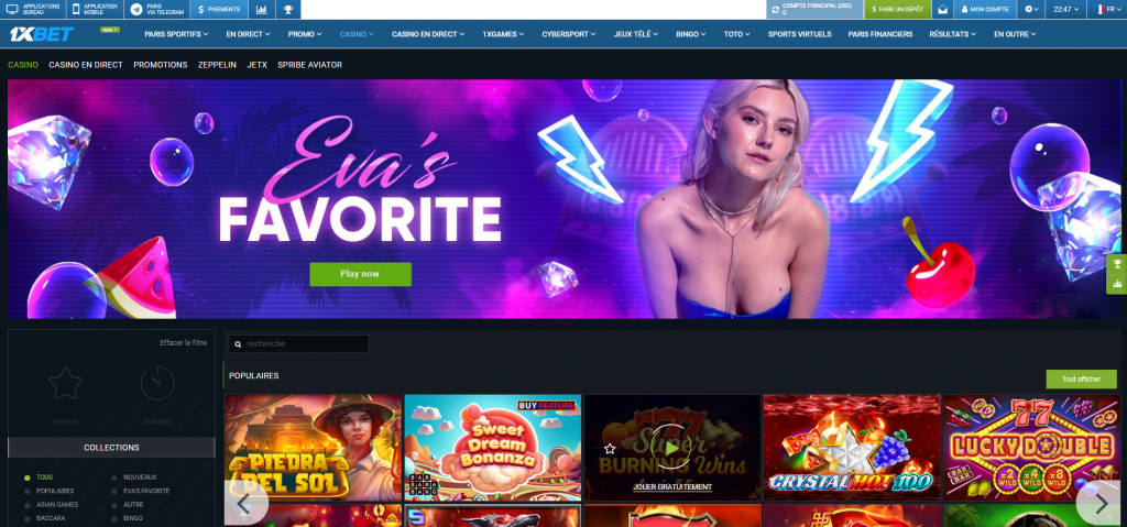 1xBet Casino et les jeux populaires
