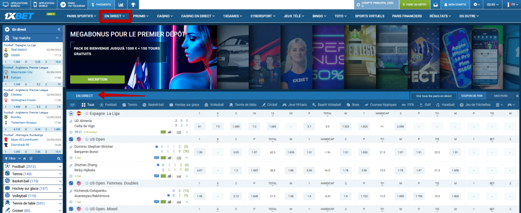 Comment fonctionnent les paris en direct chez 1xBet