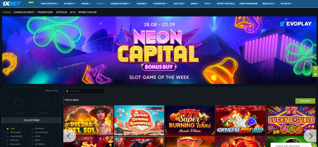 Comment jouer au casino chez 1xBet