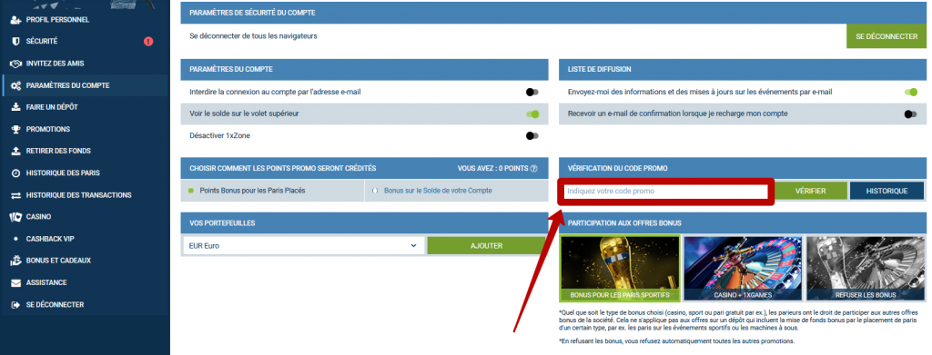 Paris sportifs sur 1xBet avec un code bonus