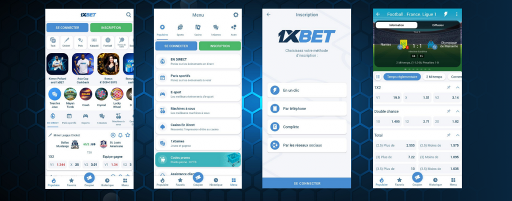 Possibilités de l'application 1xBet pour Android